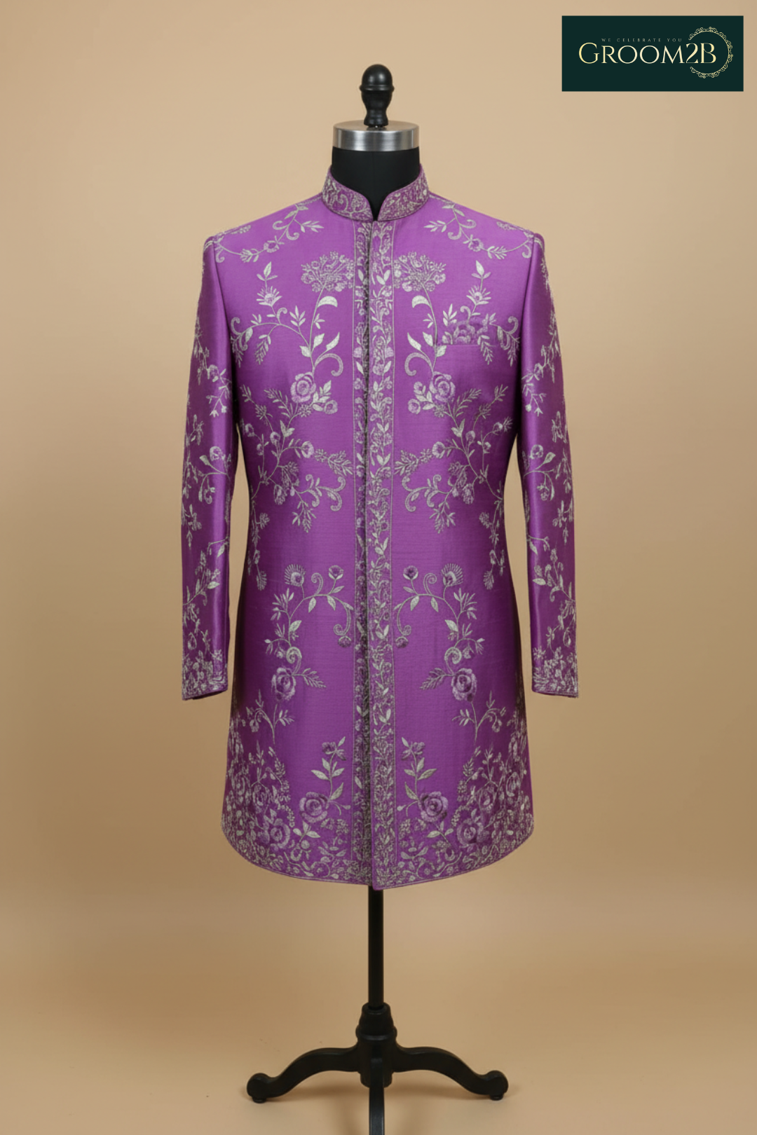 Royal Purple Embroidered Sherwani Set for Men – Designer Wedding & Festive Wear