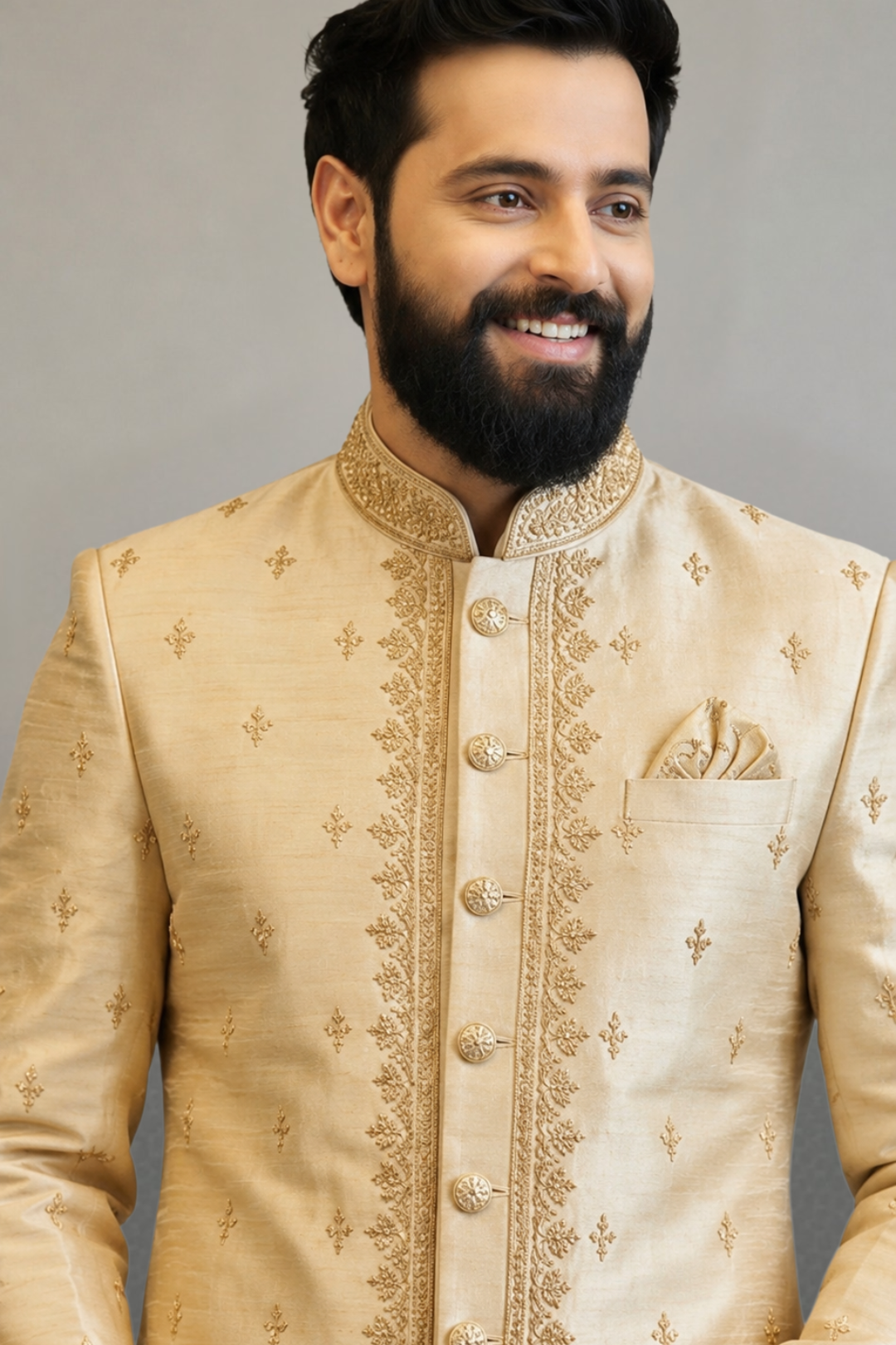 Royal Ivory Embroidered Sherwani Set with Muhurtham desgin for Men | Premium Wedding & Groom Ethnic Wear