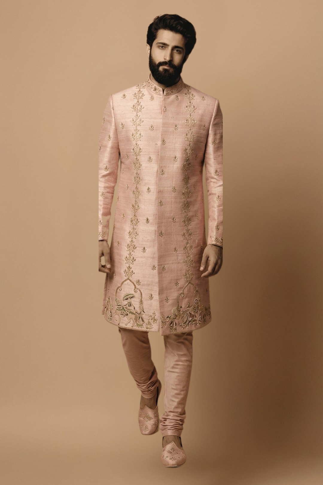Blush Peach Embroidered Sherwani for Men – Designer Wedding & Festive Wear