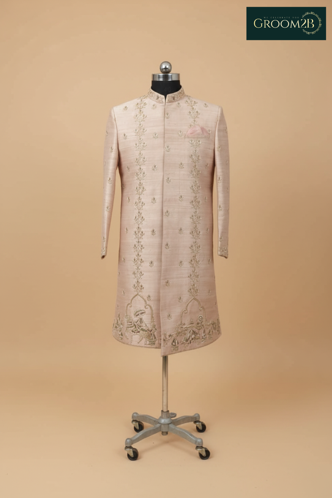 Blush Peach Embroidered Sherwani for Men – Designer Wedding & Festive Wear