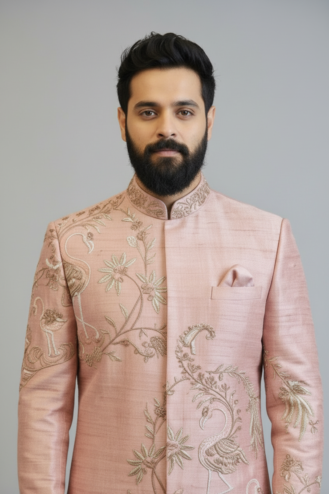 Men’s Blush Pink Embroidered Sherwani Set – Luxury Designer Wedding & Groom Wear