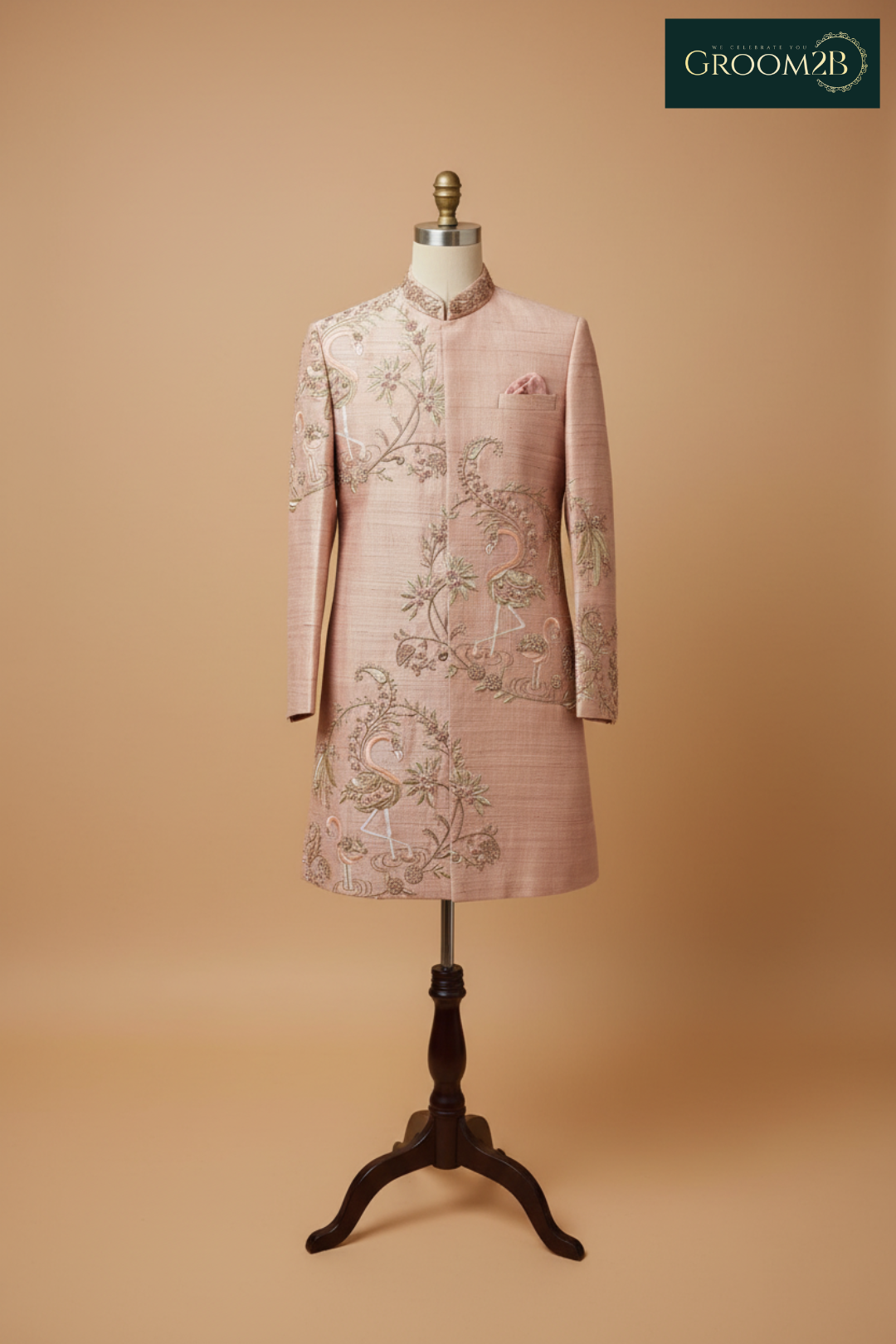 Men’s Blush Pink Embroidered Sherwani Set – Luxury Designer Wedding & Groom Wear