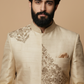 Men’s Beige Embroidered Sherwani Set – Luxury Indo-Western Wedding Outfit