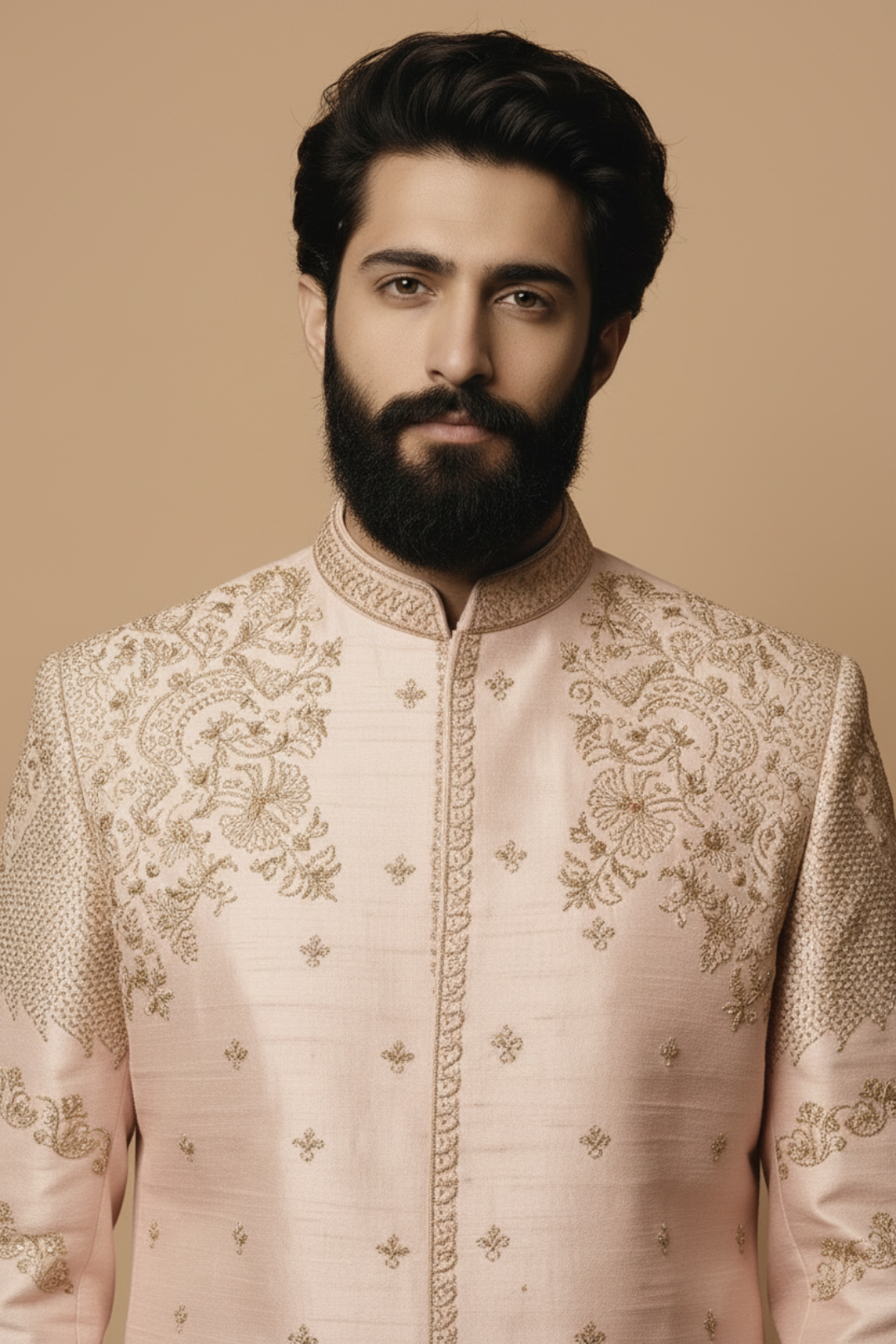 Blush Pink Embroidered Sherwani Set for Men – Luxury Wedding & Festive Wear