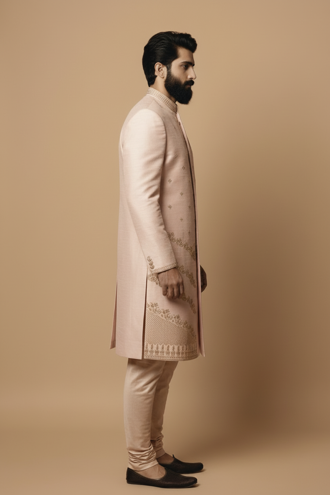 Blush Pink Embroidered Sherwani Set for Men – Luxury Wedding & Festive Wear