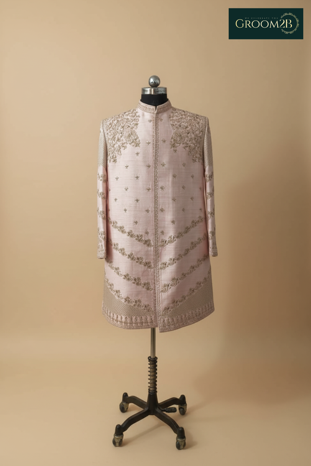 Blush Pink Embroidered Sherwani Set for Men – Luxury Wedding & Festive Wear