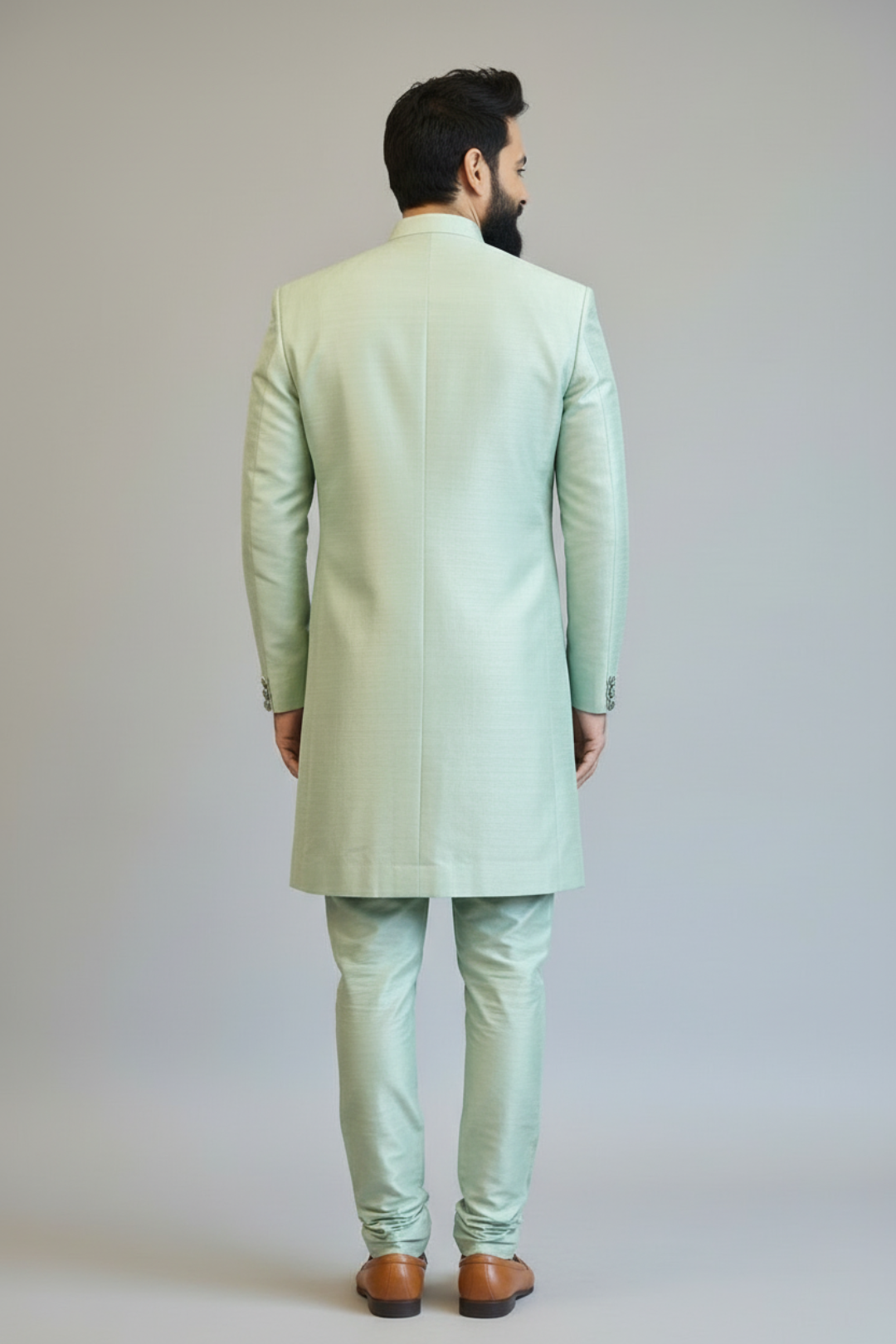 Mint Green Embroidered Indo-Western Suit for Men – Designer Wedding & Festive Wear