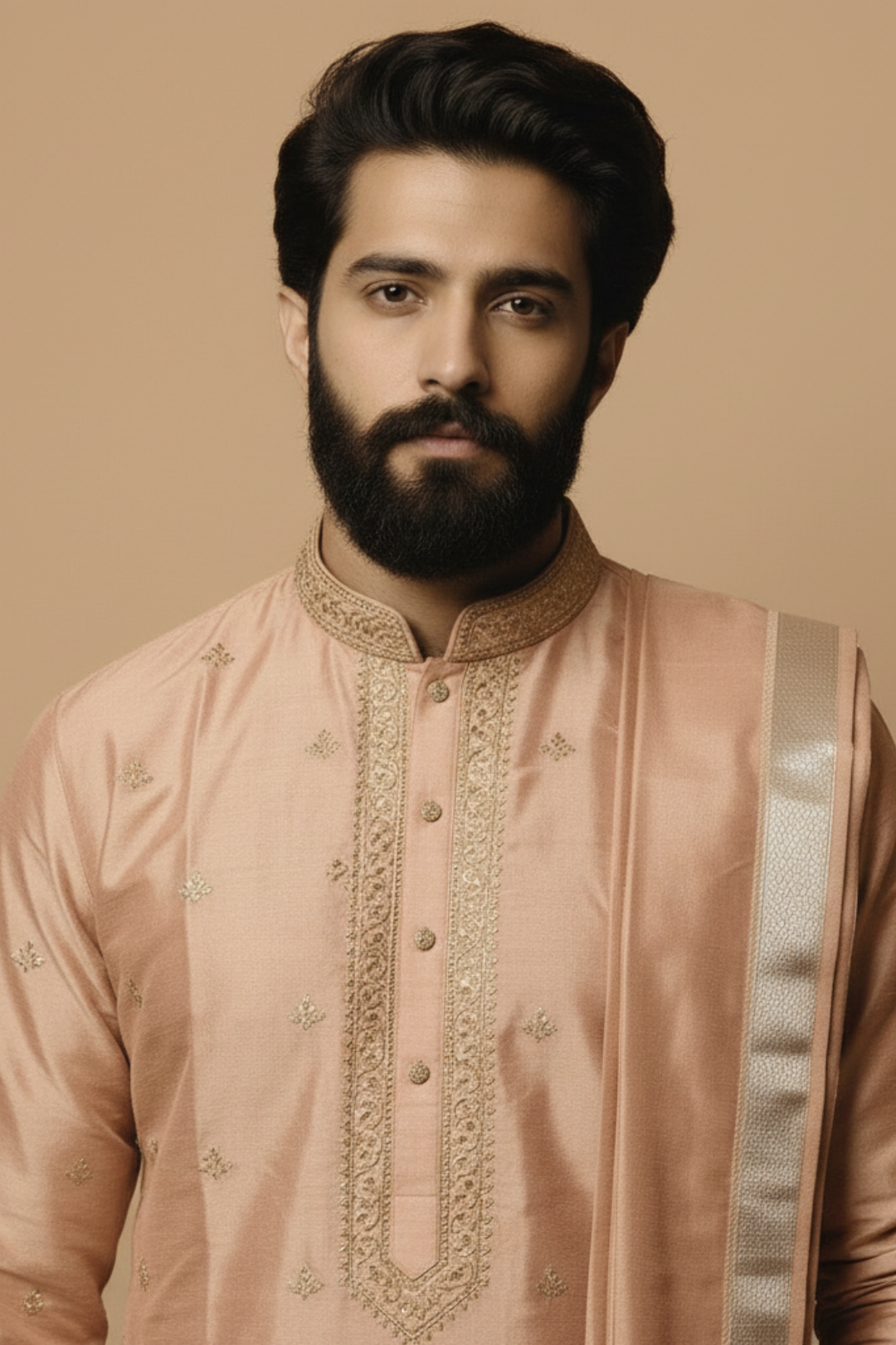 Premium Peach Pattu Pancha Kurta Set for Men with Thirunamam, Shanku & Chakra  Embroidery – Traditional Wedding & Temple Wear