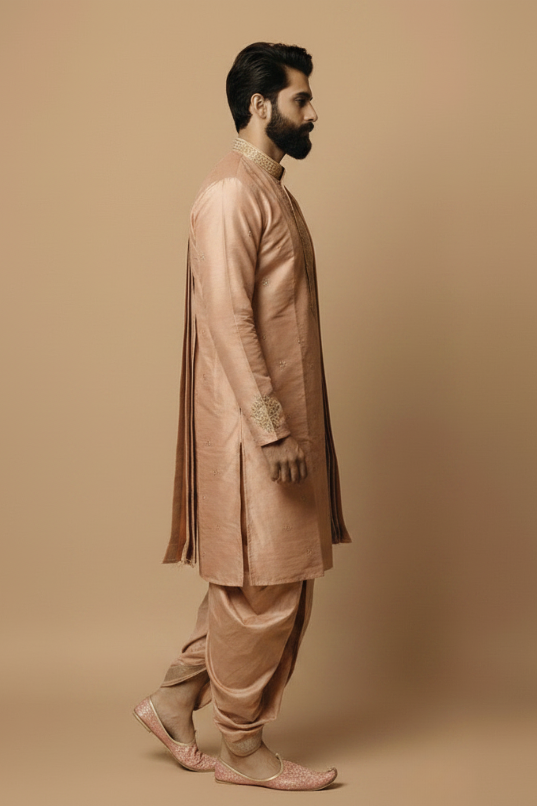 Premium Peach Pattu Pancha Kurta Set for Men with Thirunamam, Shanku & Chakra  Embroidery – Traditional Wedding & Temple Wear