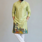 Men’s Light Pistachio Green Pichwai Painting Embroidered Kurta – Handcrafted Ethnic Festive Wear for Weddings & Traditional Occasions