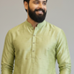 Men’s Light Pistachio Green Pichwai Painting Embroidered Kurta – Handcrafted Ethnic Festive Wear for Weddings & Traditional Occasions