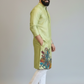 Men’s Light Pistachio Green Pichwai Painting Embroidered Kurta – Handcrafted Ethnic Festive Wear for Weddings & Traditional Occasions