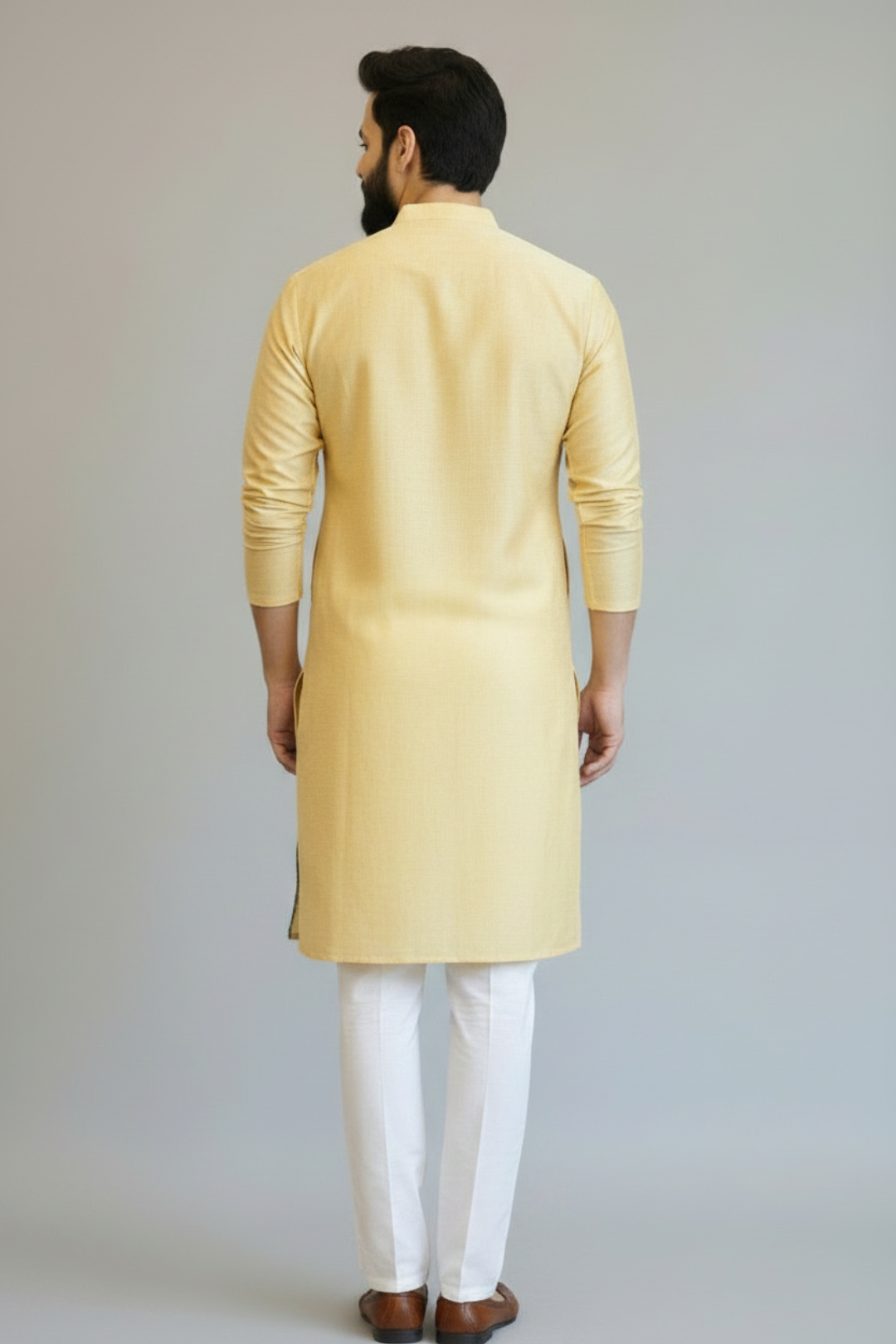 Men’s Light Yellow Pichwai Painting Embroidered Kurta – Handcrafted Ethnic Festive Wear for Weddings & Traditional Occasions
