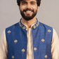 Men’s Royal Blue Embroidered Nehru Jacket – Designer Sadri