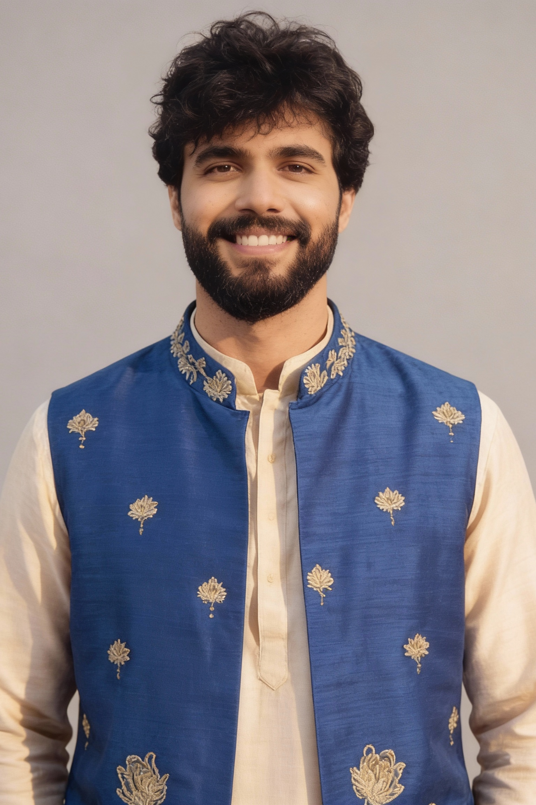 Men’s Royal Blue Embroidered Nehru Jacket – Designer Sadri