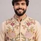 Men’s Cream Multicolor Embroidered Nehru Jacket – Designer Sadri