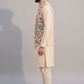 Men’s Cream Multicolor Embroidered Nehru Jacket – Designer Sadri