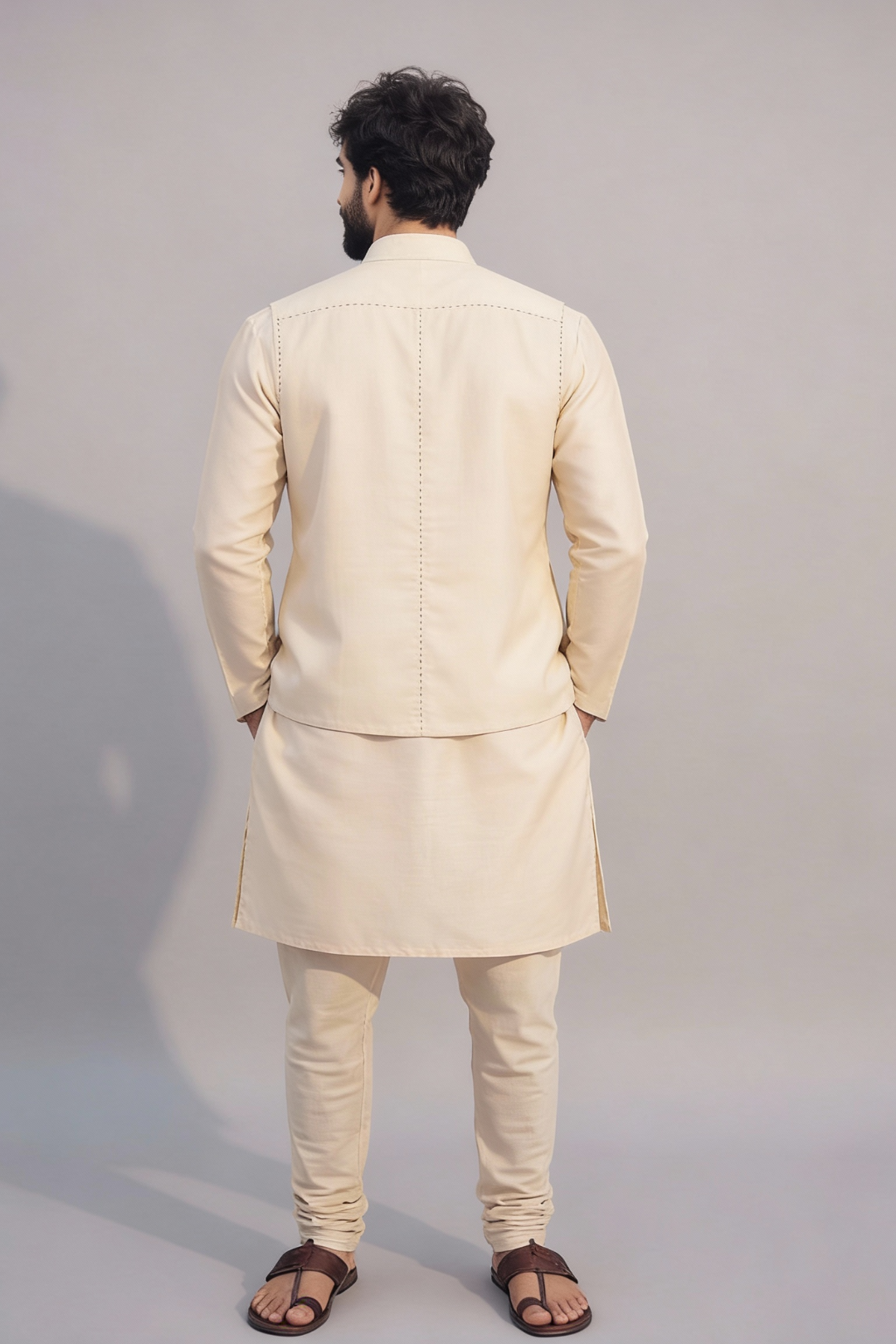 Men’s Cream Multicolor Embroidered Nehru Jacket – Designer Sadri