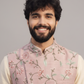 Men’s Pastel Pink Floral Embroidered Nehru Jacket Set – Designer Sadri with Kurta Pajama