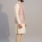 Men’s Pastel Pink Floral Embroidered Nehru Jacket Set – Designer Sadri with Kurta Pajama
