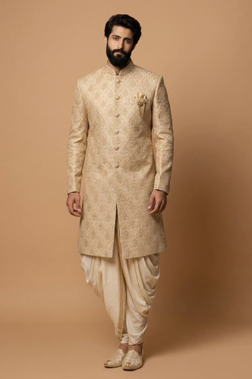 Designer Self-Textured Men’s Sherwani Set – Royal Wedding Collection