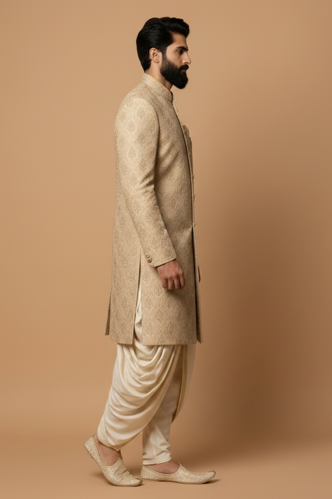 Designer Self-Textured Men’s Sherwani Set – Royal Wedding Collection