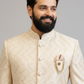 Men’s Cream Self-Textured Sherwani Set with Dhoti – Royal Wedding Wear