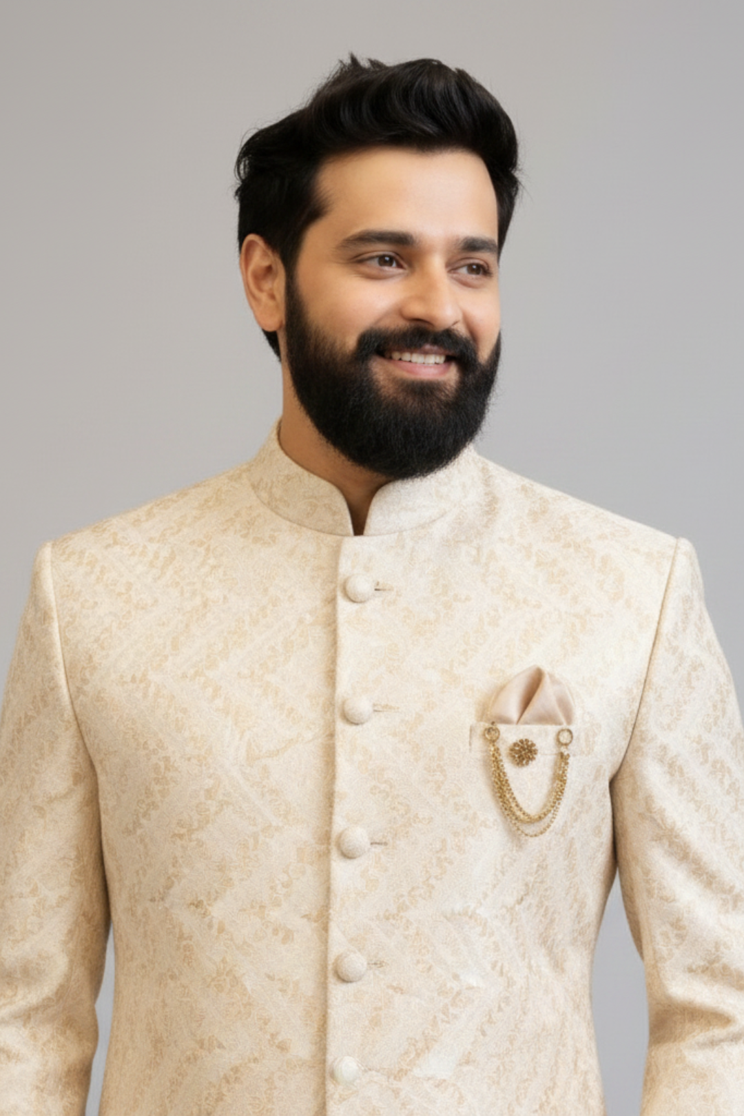 Men’s Cream Self-Textured Sherwani Set with Dhoti – Royal Wedding Wear