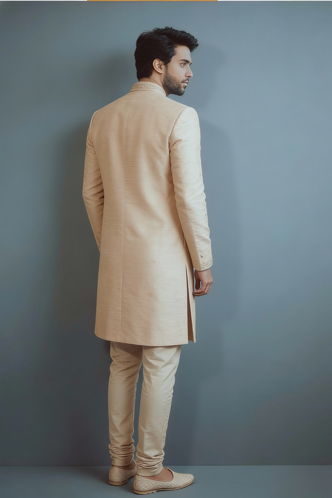 Men’s Ivory Embroidered Sherwani Set – Elegant Designer Wedding & Festive Wear