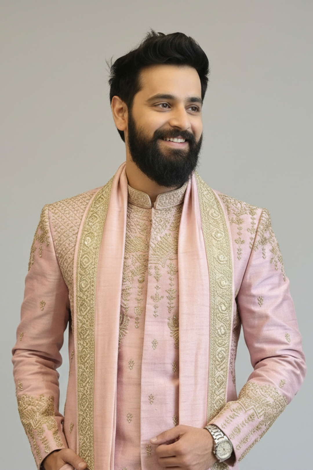 The Abstract Jewel Sherwani in Onion Pink