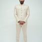 Beige Raw silk jodhpuri with shoulder floral work