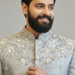 Light grey heavy maggam work sherwani