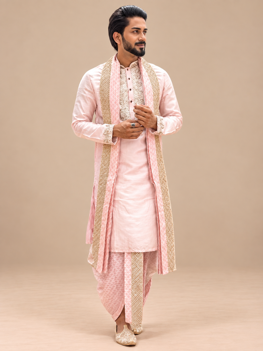 Soft Pink Pure Pattu Set with Zardozi Embroidery
