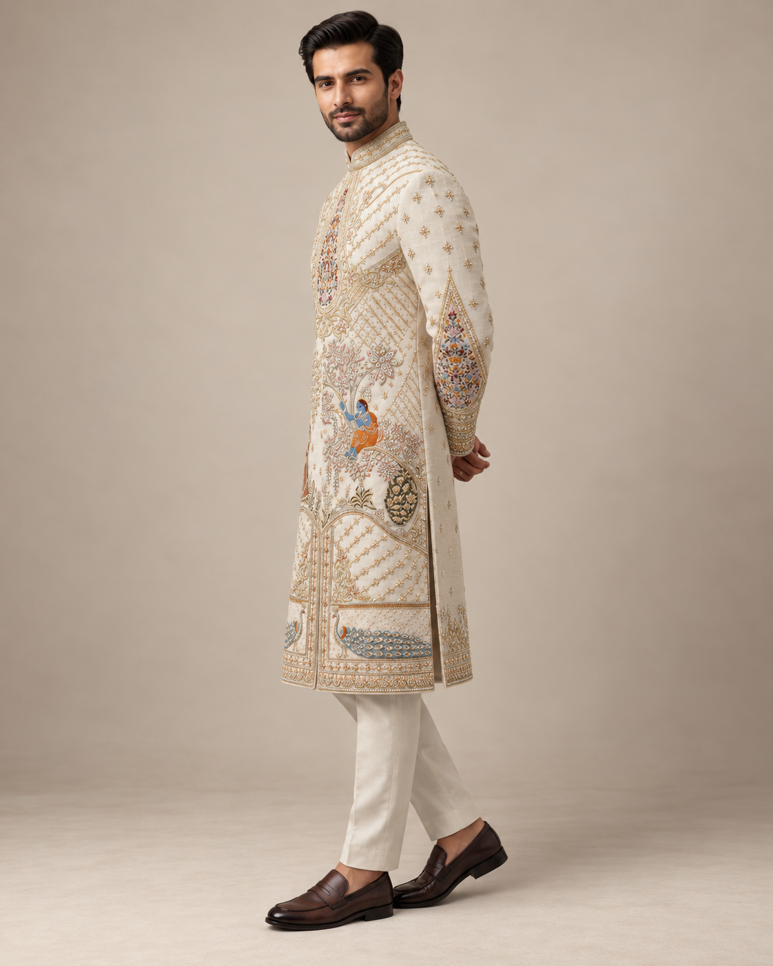 heavenly pink Heritage Embroidered- Radha Krishna Sherwani