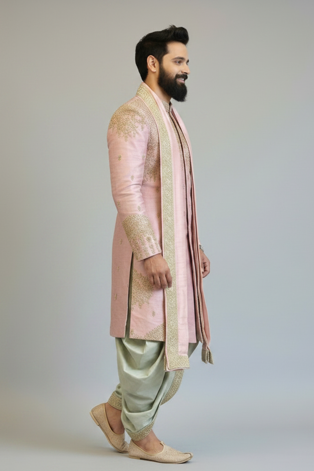 The Abstract Jewel Sherwani in Onion Pink