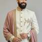 Off white brocade sherwani with chest work