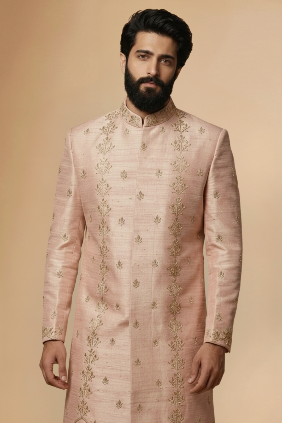 Blush Peach Embroidered Sherwani for Men – Designer Wedding & Festive Wear