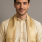 Men’s Golden Kurta Pajama Set with Designer Stole – Traditional Wedding & Festive Ethnic Wear