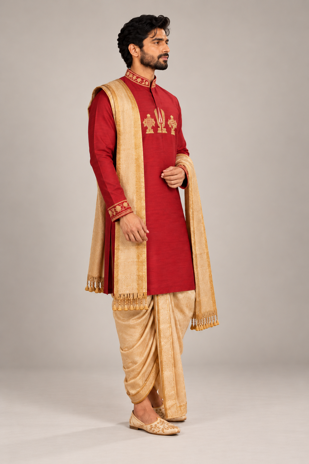 Maroon Embroidered Pattu Pancha Set (Divine Heritage)