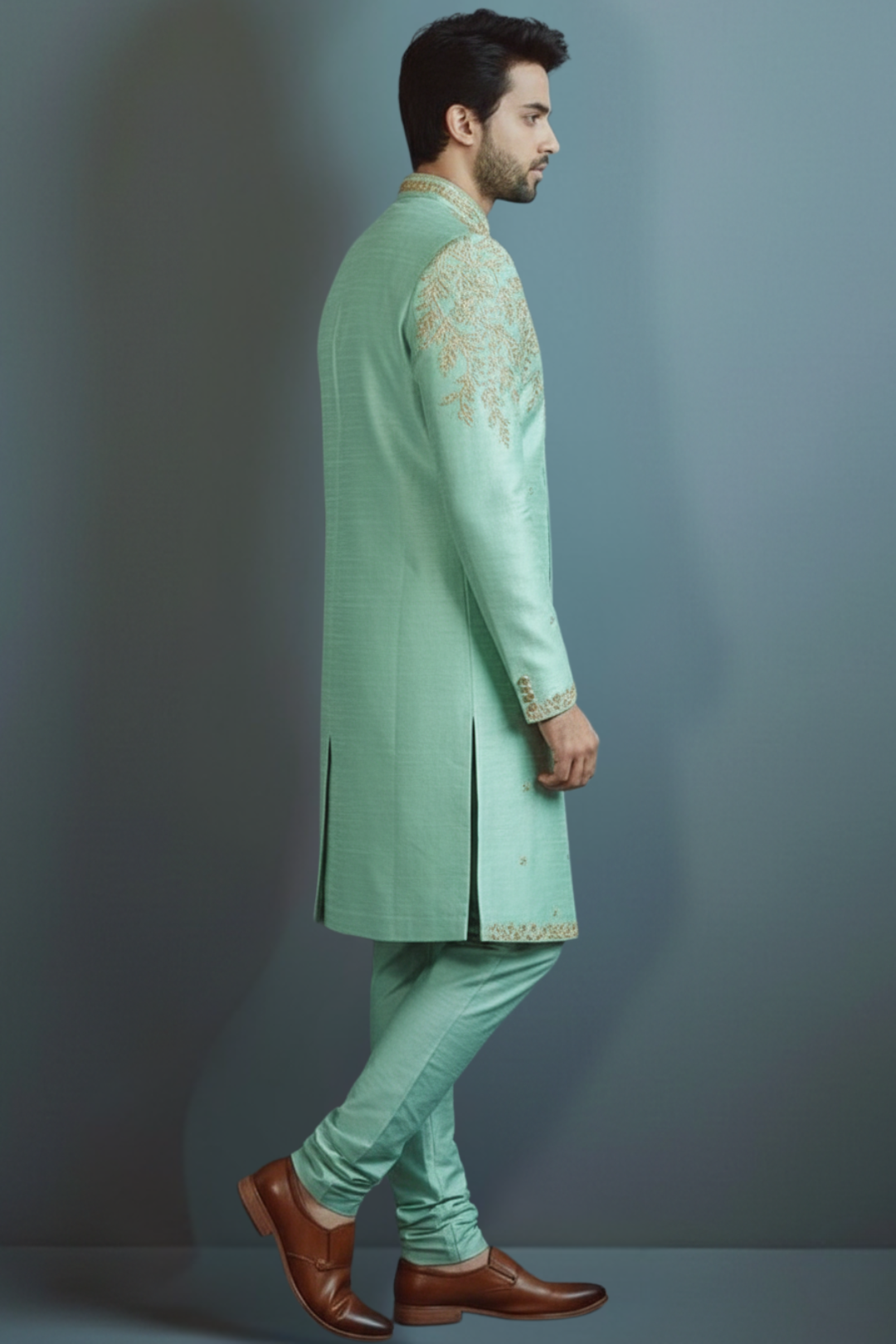 Mint Green Embroidered Sherwani for Men – Designer Wedding & Festive Wear