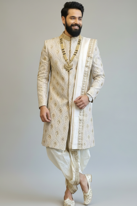 Self Embroided Sherwani With boota Highlights