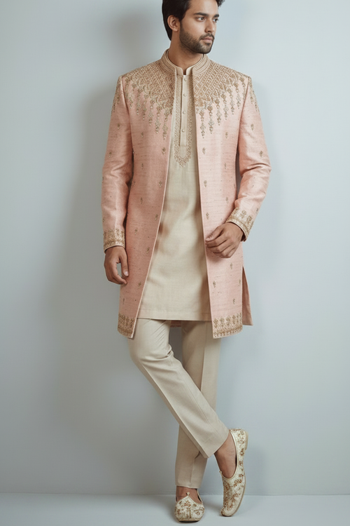 Blush Pink Embroidered Indo-Western for Men | Premium Wedding & Reception Wear