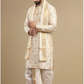 Men's Ivory Wedding Kurta with Gold Zari Border Dhoti and Stole