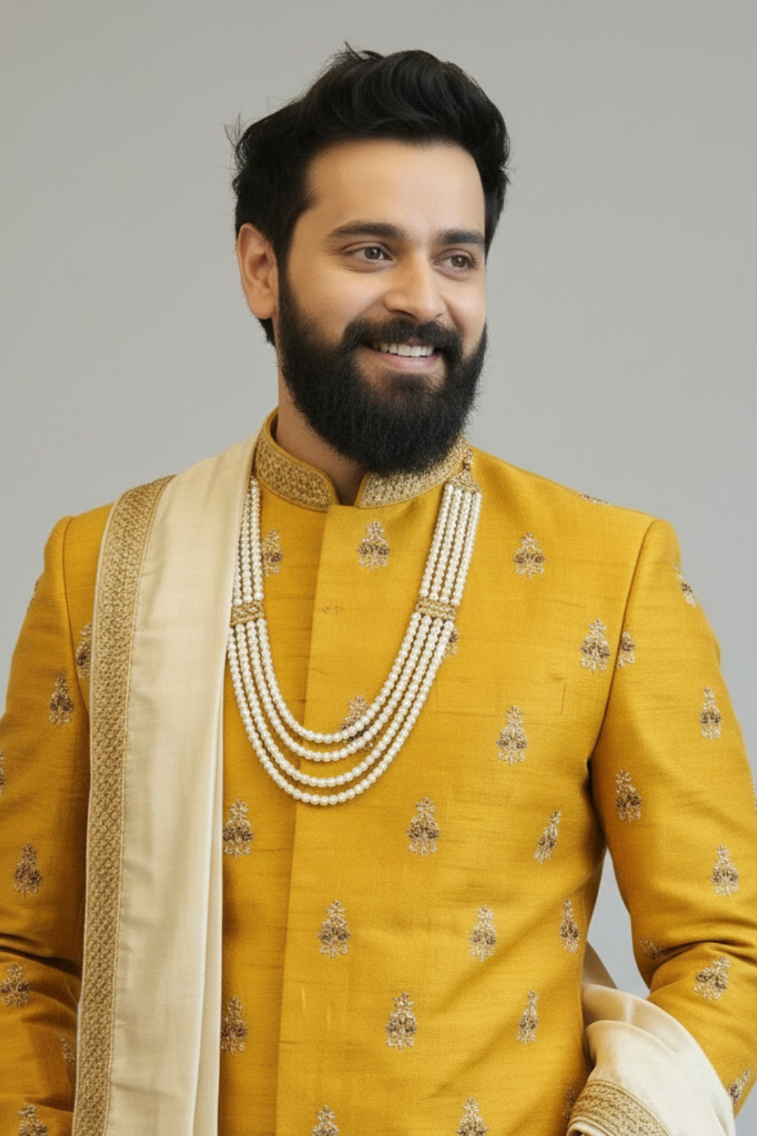 Mustard Yellow Sherwani with boota work