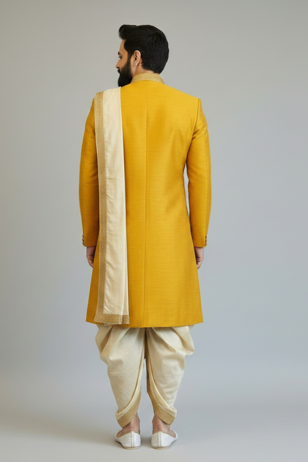 Mustard Yellow Sherwani with boota work