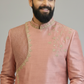 Peach Embroidered Asymmetric Sherwani for Men – Designer Wedding & Festive Wear
