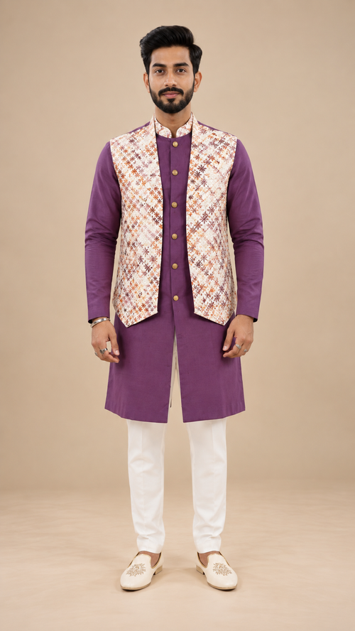 Wine Sadri Styled Textured Kurta
