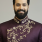 Wine Embroidered Designer Sherwani for Men – Luxury Wedding & Festive Wear