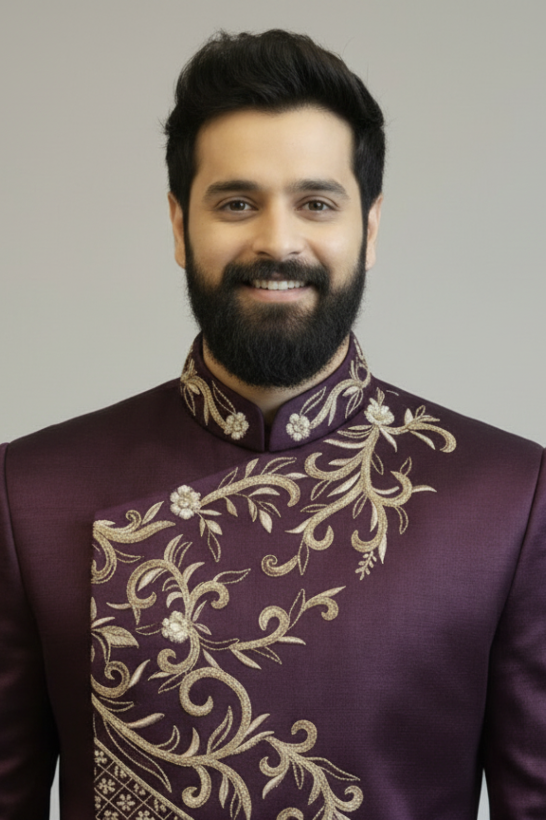 Wine Embroidered Designer Sherwani for Men – Luxury Wedding & Festive Wear
