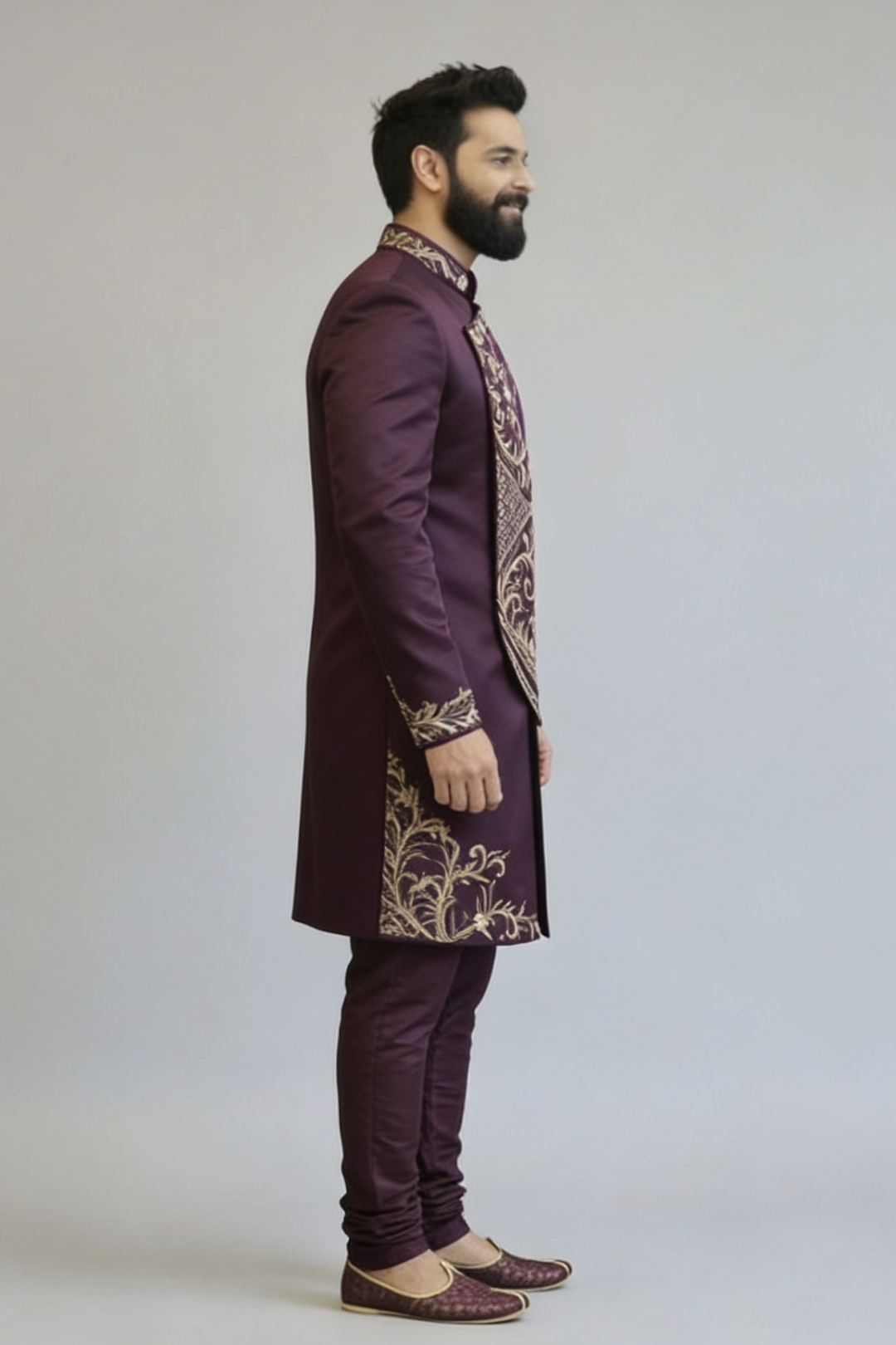 Wine Embroidered Designer Sherwani for Men – Luxury Wedding & Festive Wear